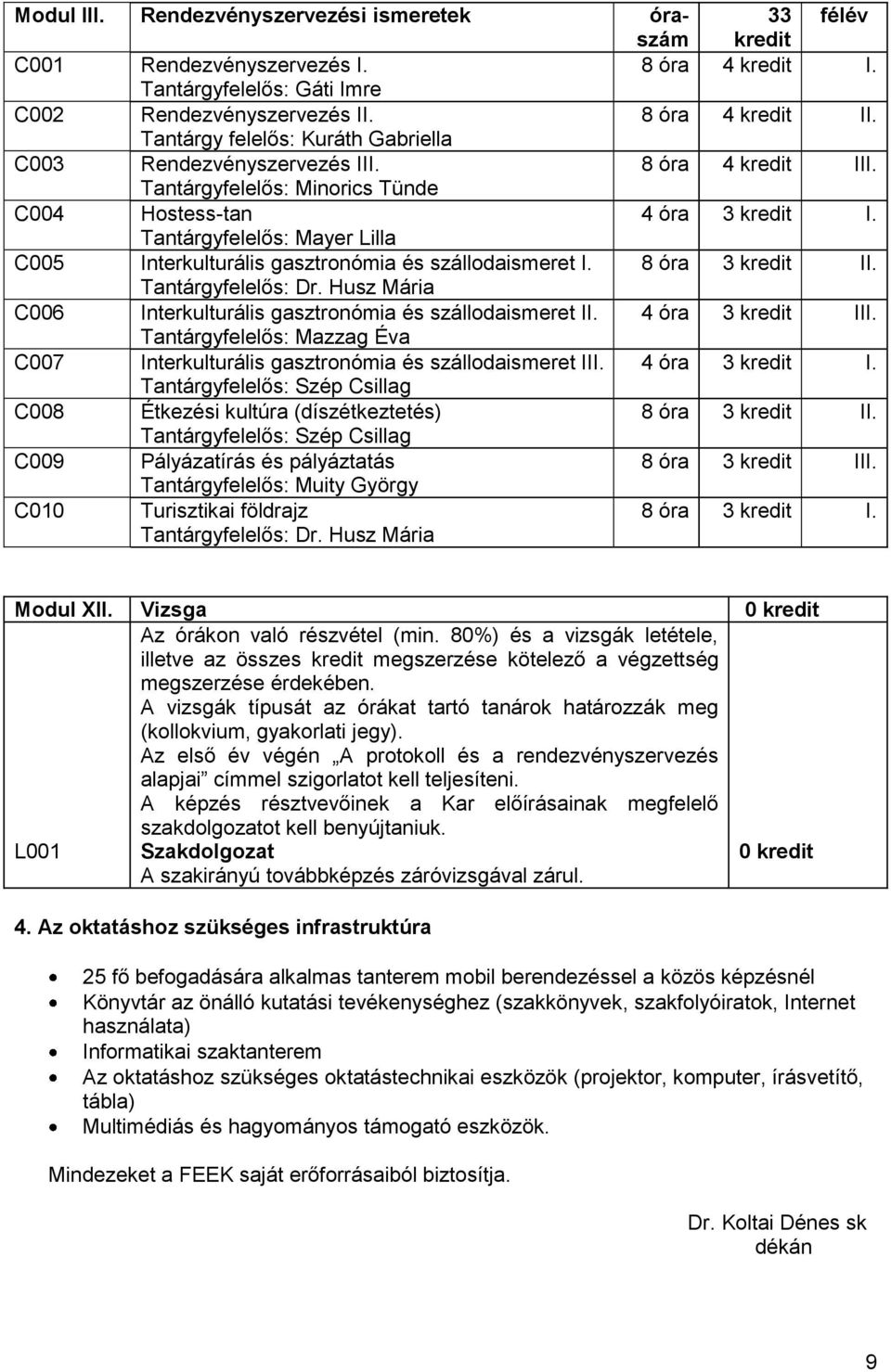 Tantárgyfelelős: Mayer Lilla C005 Interkulturális gasztronómia és szállodaismeret I. Tantárgyfelelős: Dr. Husz Mária C006 Interkulturális gasztronómia és szállodaismeret II. 4 óra 3 kredit III.