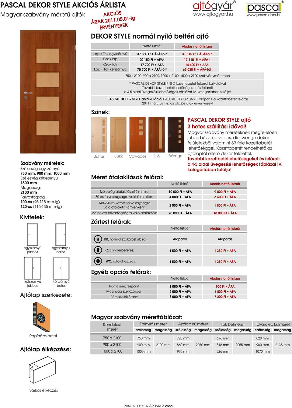 kategóriában találja! Szabvány ek: Szélesség :,, Szélesség : PASCAL DEKOR STYLE árkalkuláció: PASCAL DEKOR BASIC alapár + a kazettabetét felára! 2011 március 1-ig az akciós árak érvényesek!