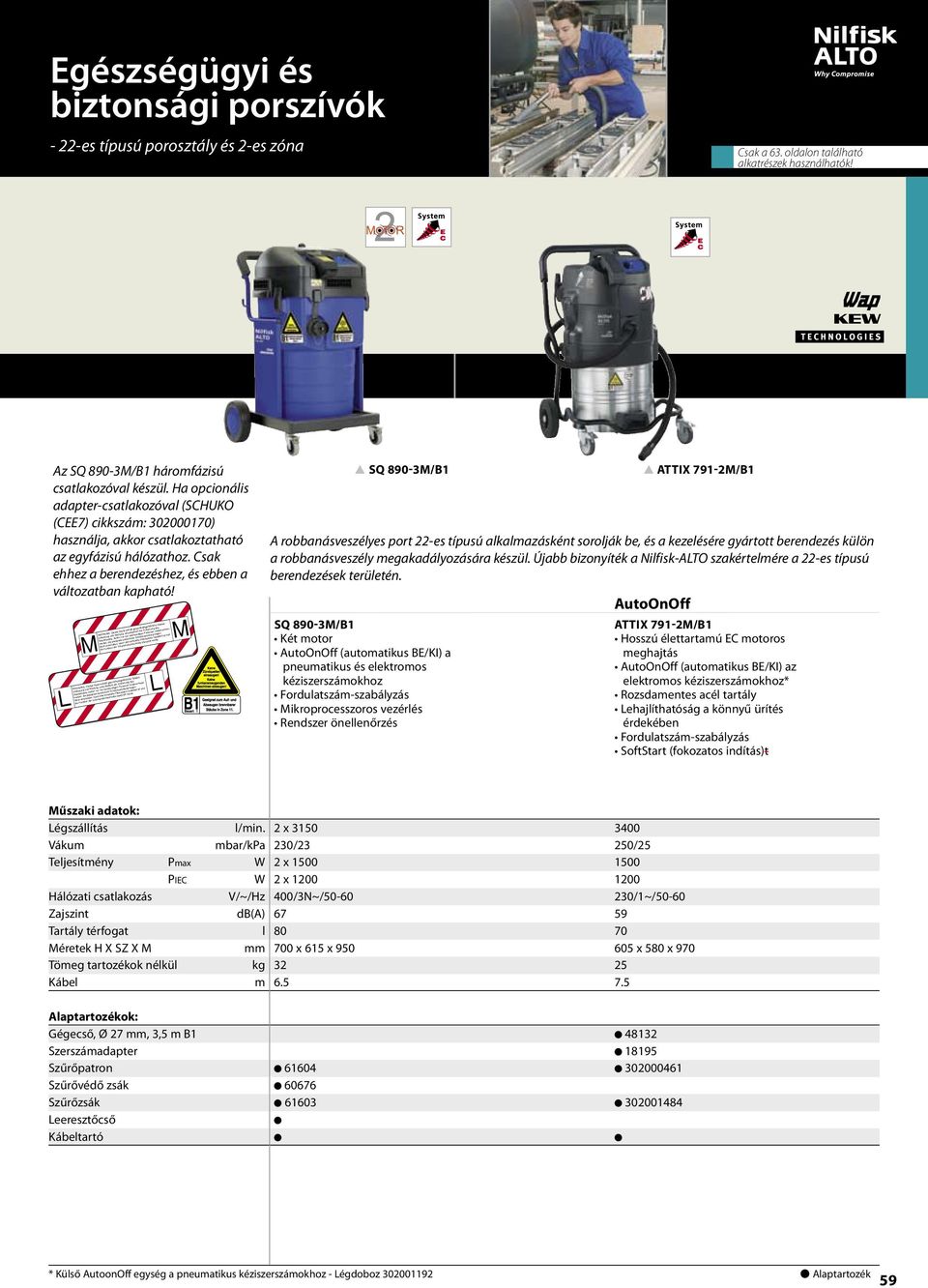 M M L L SQ 890-3M/B1 ATTIX 791-2M/B1 A robbanásveszélyes port 22-es típusú alkalmazásként sorolják be, és a kezelésére gyártott berendezés külön a robbanásveszély megakadályozására készül.