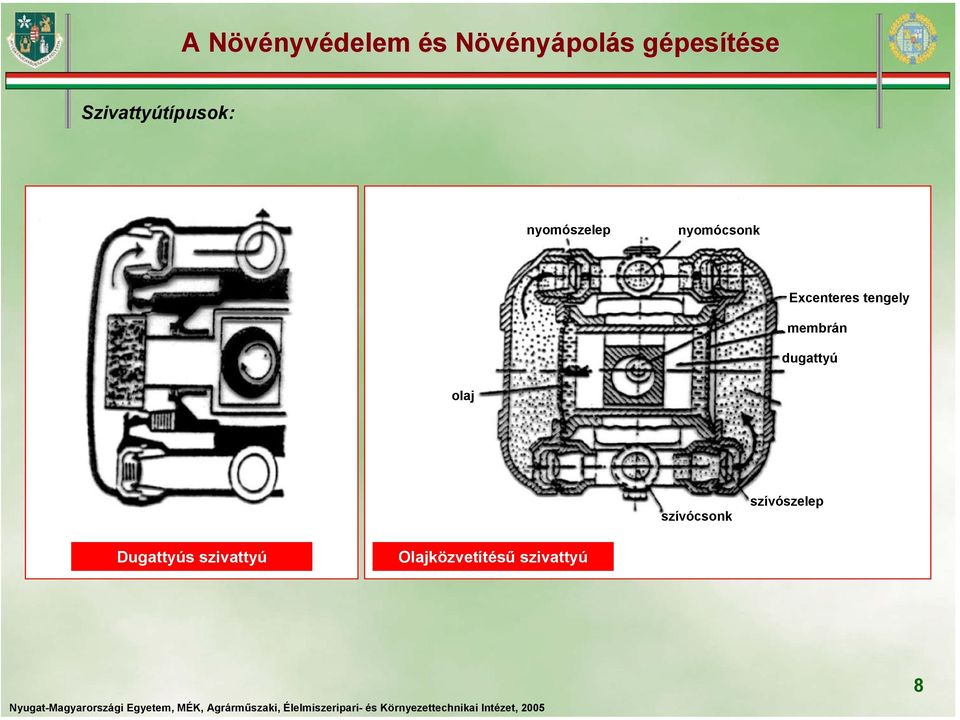 dugattyú olaj szívócsonk szívószelep