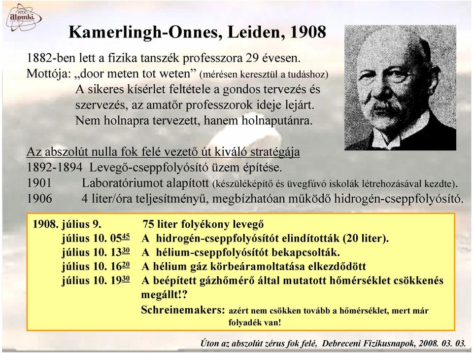 Nem holnapra tervezett, hanem holnaputánra. Az abszolút nulla fok felé vezető út kiváló stratégája 1892-1894 Levegő-cseppfolyósító üzem építése.