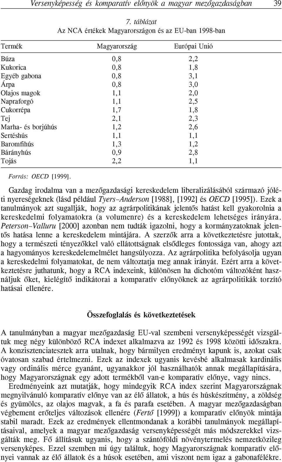 Baromfihús Bárányhús Tojás Forrás: OECD [1999].