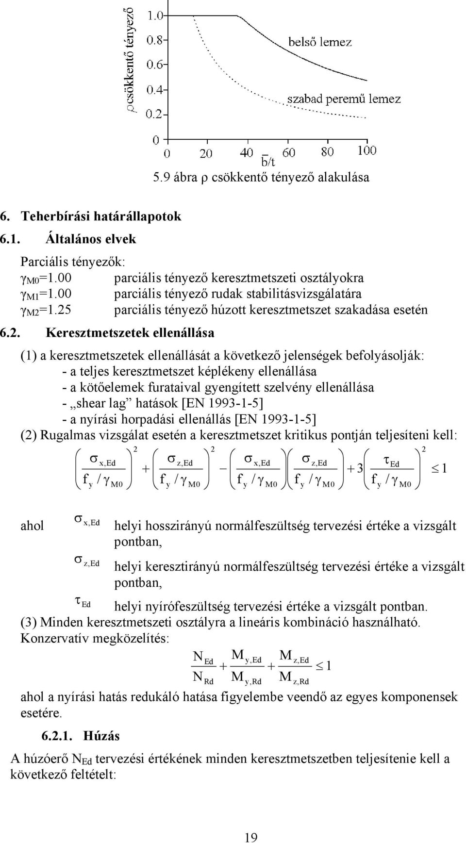 =1.25 parciális ténező húzott keresztmetszet szakadása esetén 6.2. Keresztmetszetek ellenállása (1) a keresztmetszetek ellenállását a következő jelenségek befolásolják: - a teljes keresztmetszet