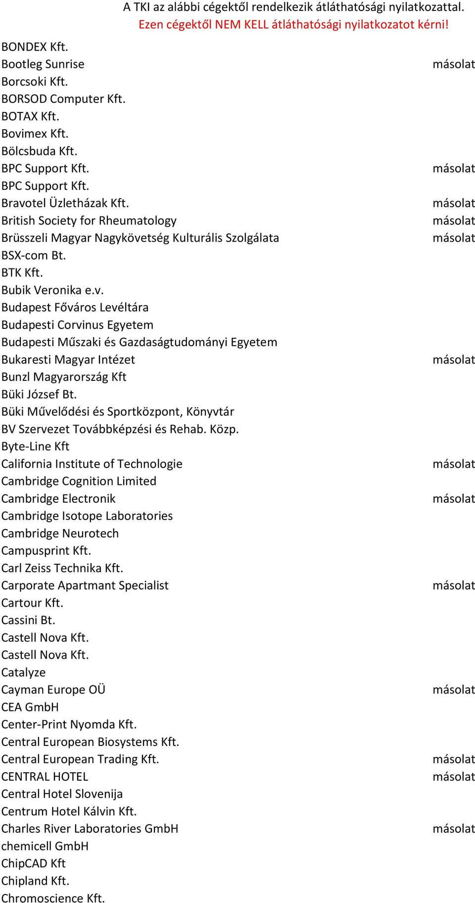 tség Kulturális Szolgálata BSX-com Bt. BTK Kft. Bubik Veronika e.v.