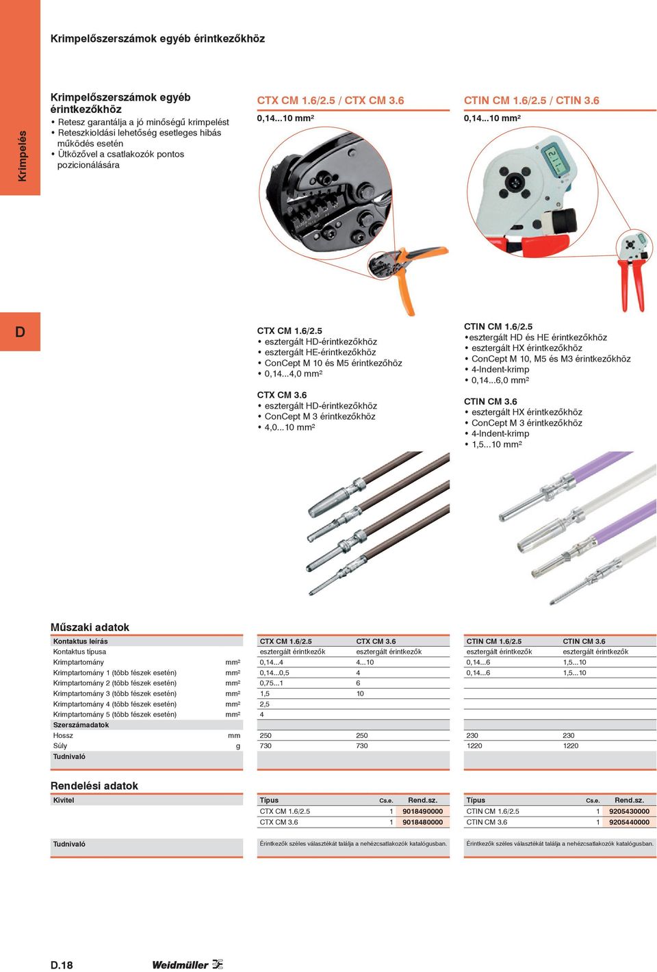..4,0 CTIN CM 1.6/2.5 eszterált H és HE érintkezőkhöz eszterált HX érintkezőkhöz ConCept M 10, M5 és M3 érintkezőkhöz 4-Indent-krimp 0,14...6,0 CTX CM 3.