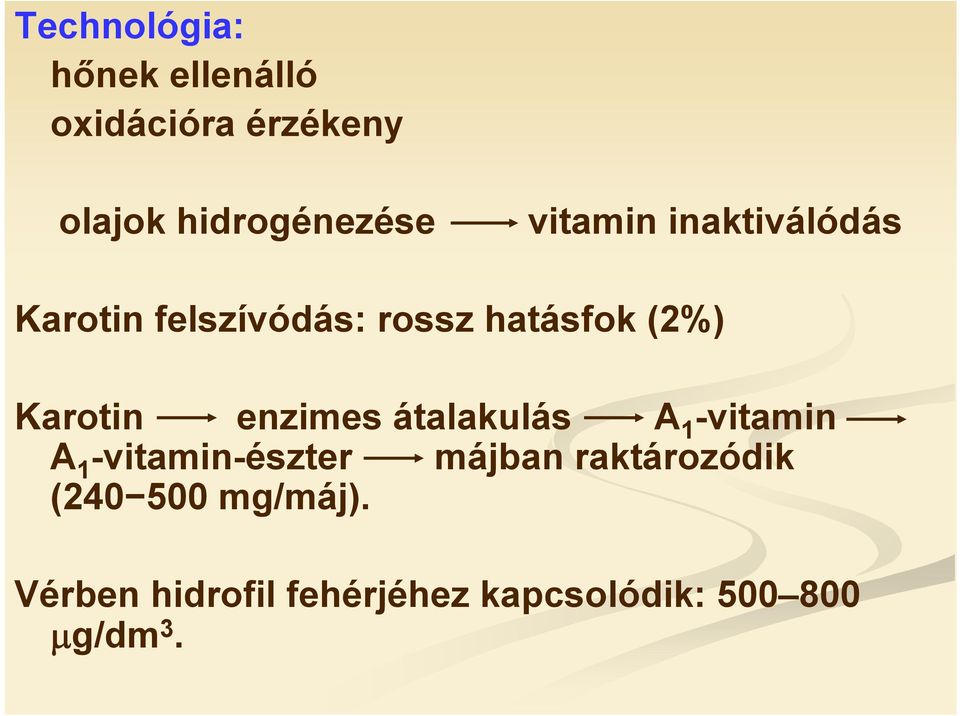 enzimes átalakulás A 1 -vitamin A 1 -vitamin-észter májban raktározódik