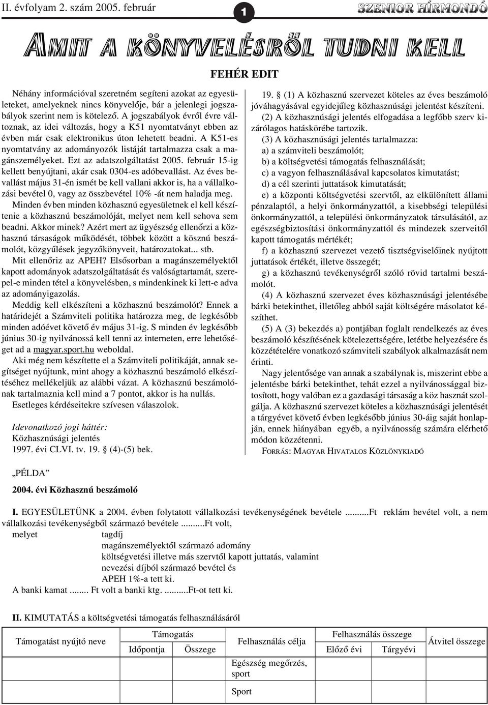 A K51-es nyomtatvány az adományozók listáját tartalmazza csak a magánszemélyeket. Ezt az adatszolgáltatást 2005. február 15-ig kellett benyújtani, akár csak 0304-es adóbevallást.