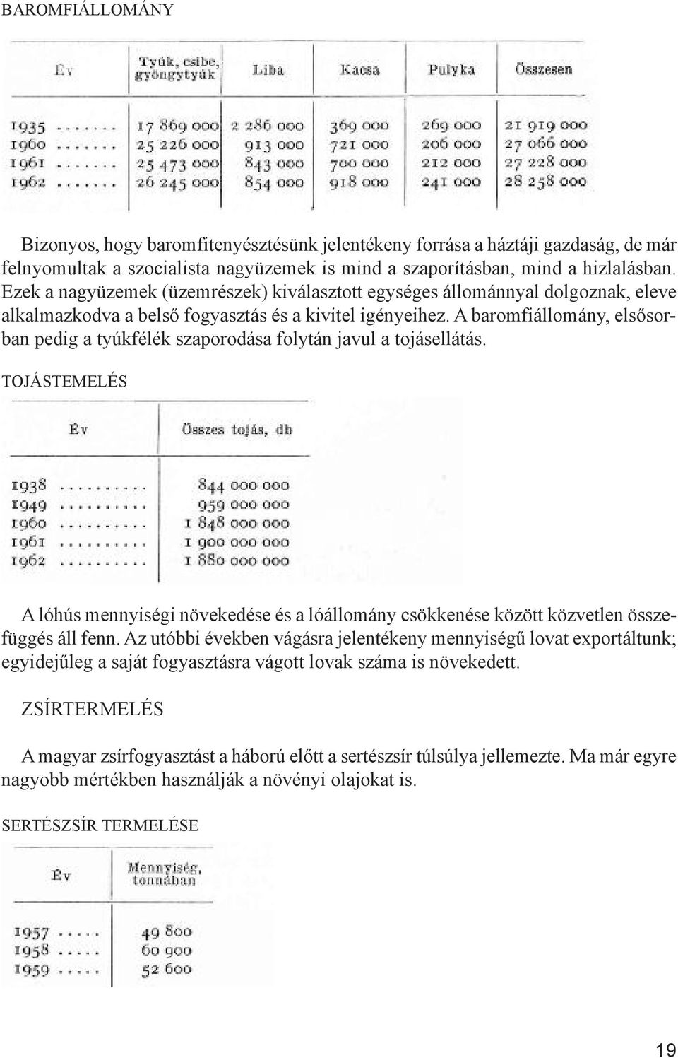 A baromfiállomány, elsősorban pedig a tyúkfélék szaporodása folytán javul a tojásellátás. TOJÁSTEMELÉS A lóhús mennyiségi növekedése és a lóállomány csökkenése között közvetlen összefüggés áll fenn.