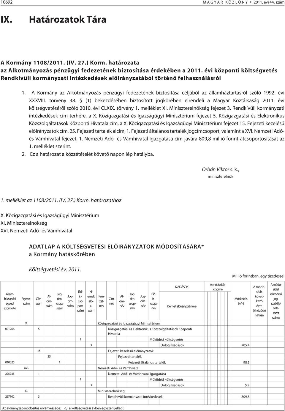 A Kormány az Alkotmányozás pénzügyi fedezetének biztosítása céljából az államháztartásról szóló 1992. évi XXXVIII. törvény 38.