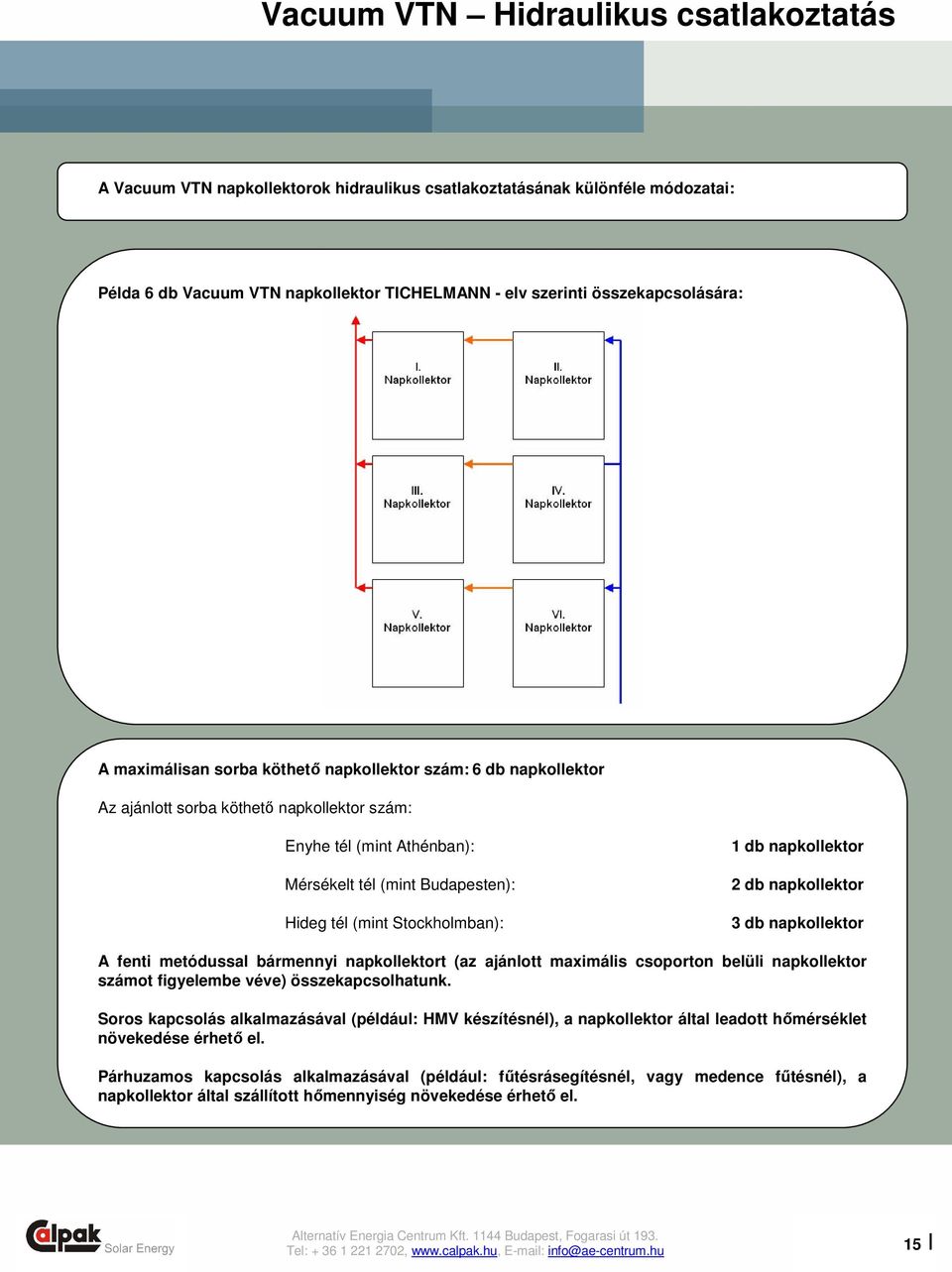 1 db napkollektor 2 db napkollektor 3 db napkollektor A fenti metódussal bármennyi napkollektort (az ajánlott maximális csoporton belüli napkollektor számot figyelembe véve) összekapcsolhatunk.