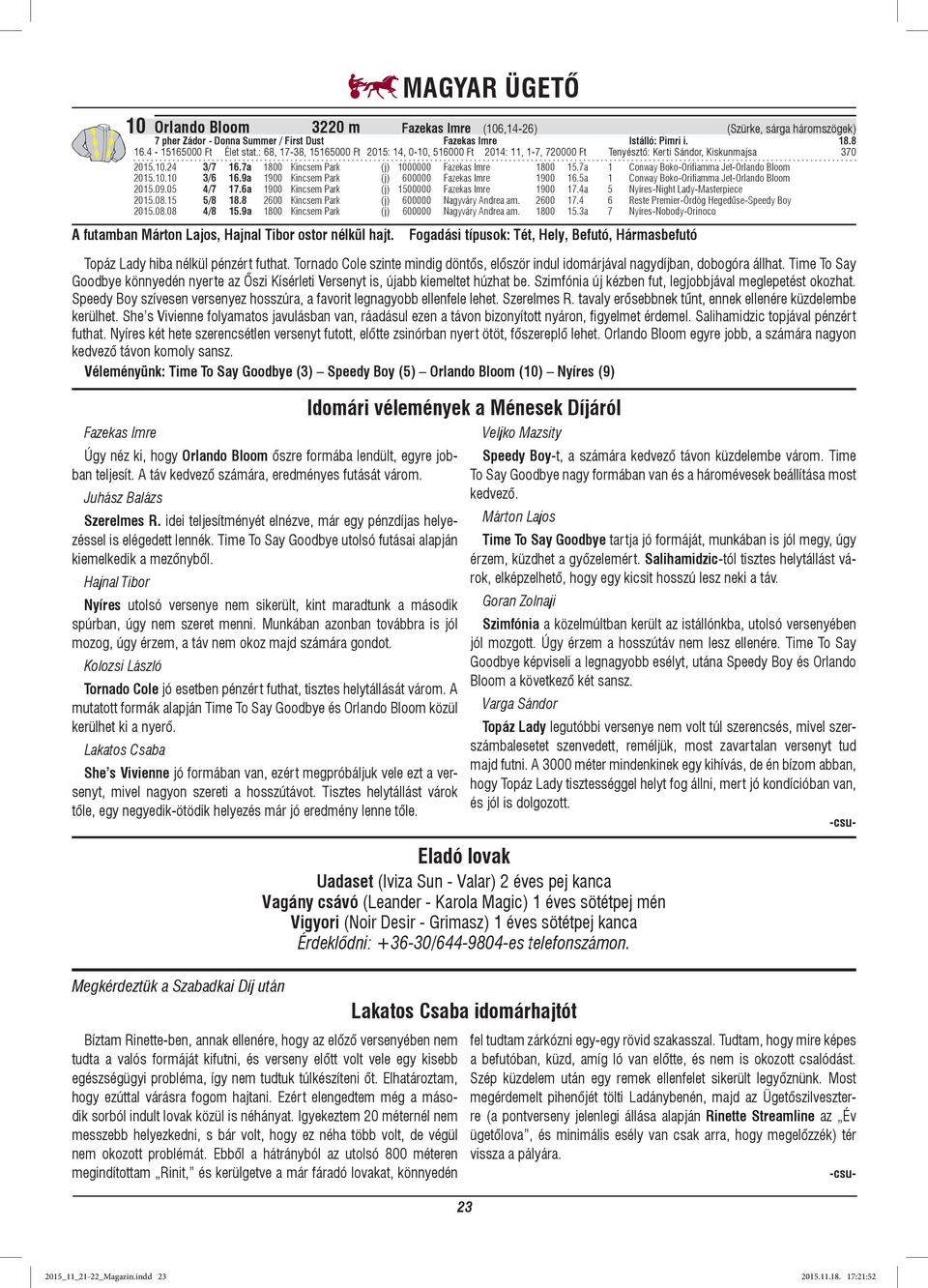 7a 1 Conway Boko-Orifiamma Jet-Orlando Bloom 2015.10.10 3/6 16.9a 1900 Kincsem Park (j) 600000 Fazekas Imre 1900 16.5a 1 Conway Boko-Orifiamma Jet-Orlando Bloom 2015.09.05 4/7 17.