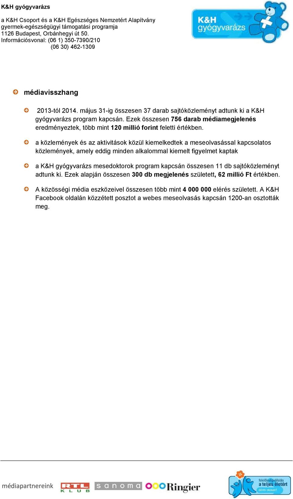 a közlemények és az aktivitások közül kiemelkedtek a meseolvasással kapcsolatos közlemények, amely eddig minden alkalommal kiemelt figyelmet kaptak a K&H gyógyvarázs