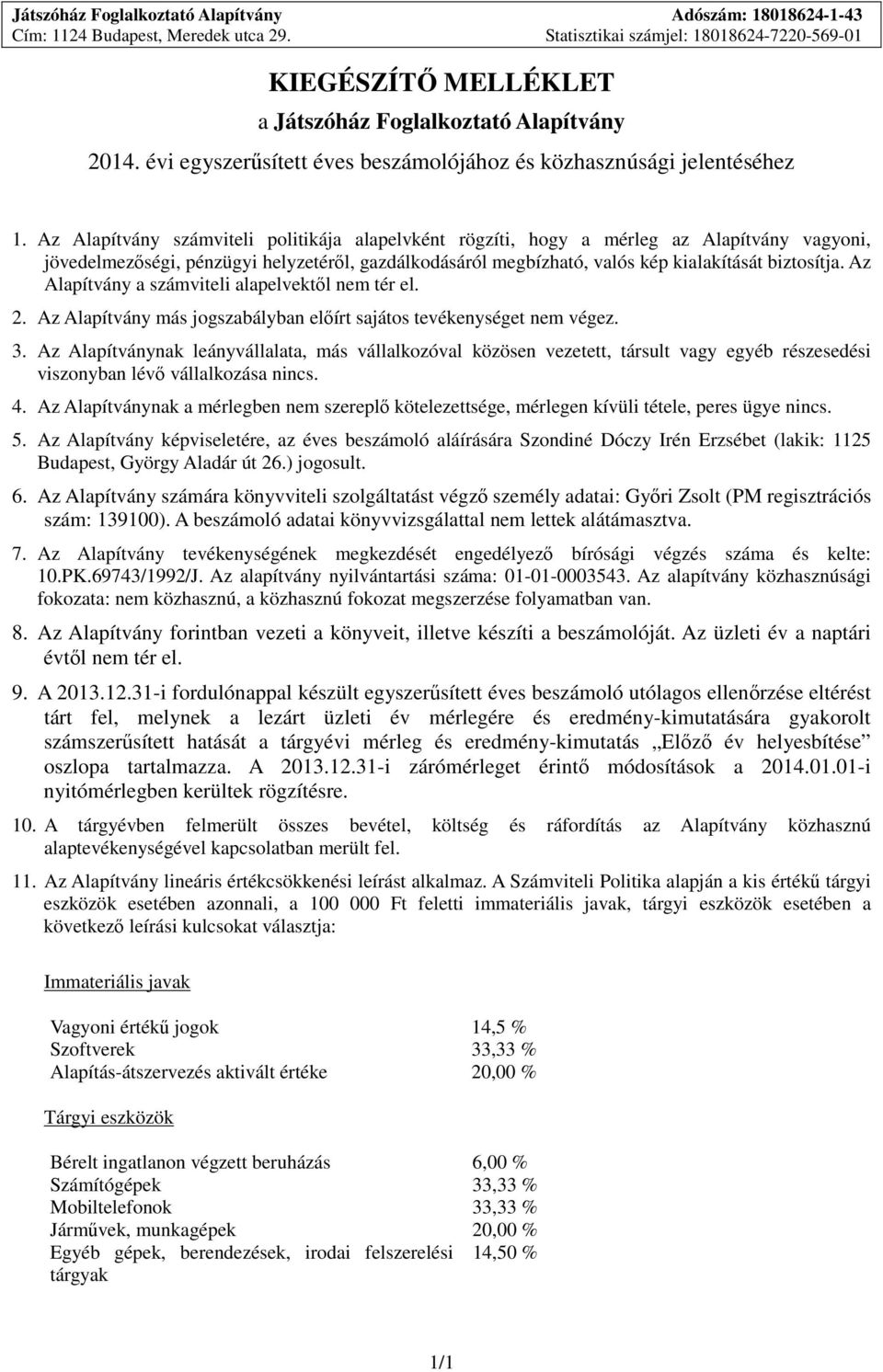 Az Alapítvány számviteli politikája alapelvként rögzíti, hogy a mérleg az Alapítvány vagyoni, jövedelmezőségi, pénzügyi helyzetéről, gazdálkodásáról megbízható, valós kép kialakítását biztosítja.