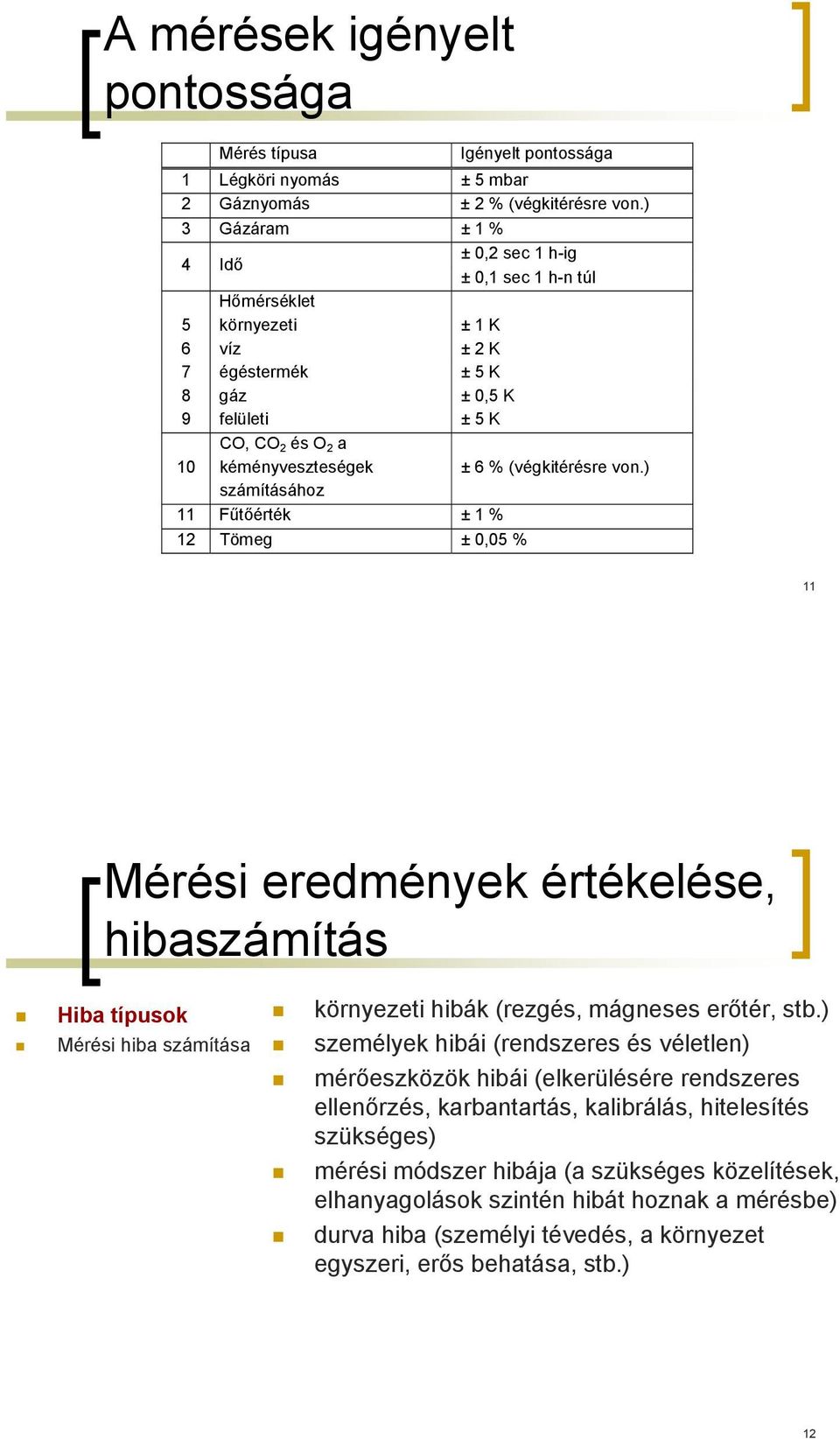 ) számításához 11 Fűtőérték ± 1 % 1 Tömeg ± 0,05 % 11 Mérési eredméyek értékelése, hibaszámítás Hiba típusok Mérési hiba számítása köryezeti hibák (rezgés, mágeses erőtér, stb.