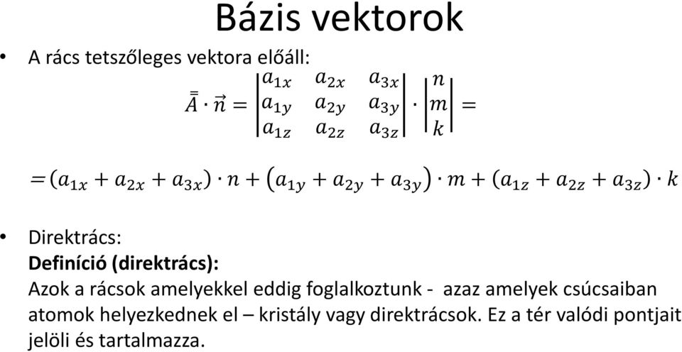 (direktrács): Azok a rácsok amelyekkel eddig foglalkoztunk - azaz amelyek csúcsaiban atomok