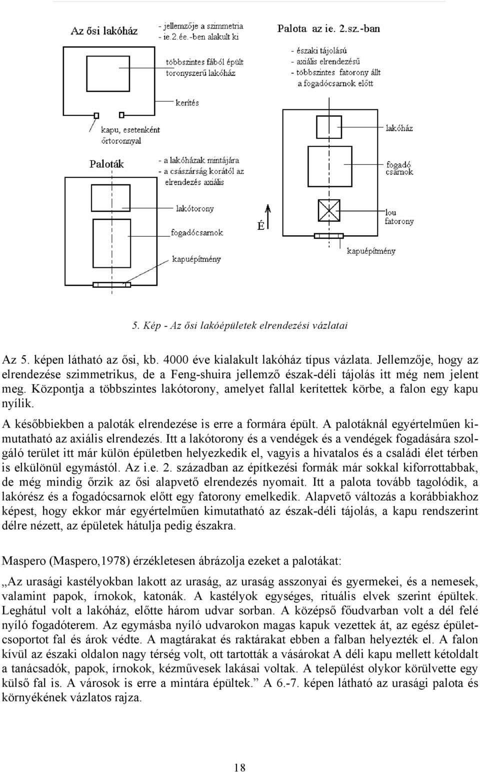 Központja a többszintes lakótorony, amelyet fallal kerítettek körbe, a falon egy kapu nyílik. A későbbiekben a paloták elrendezése is erre a formára épült.