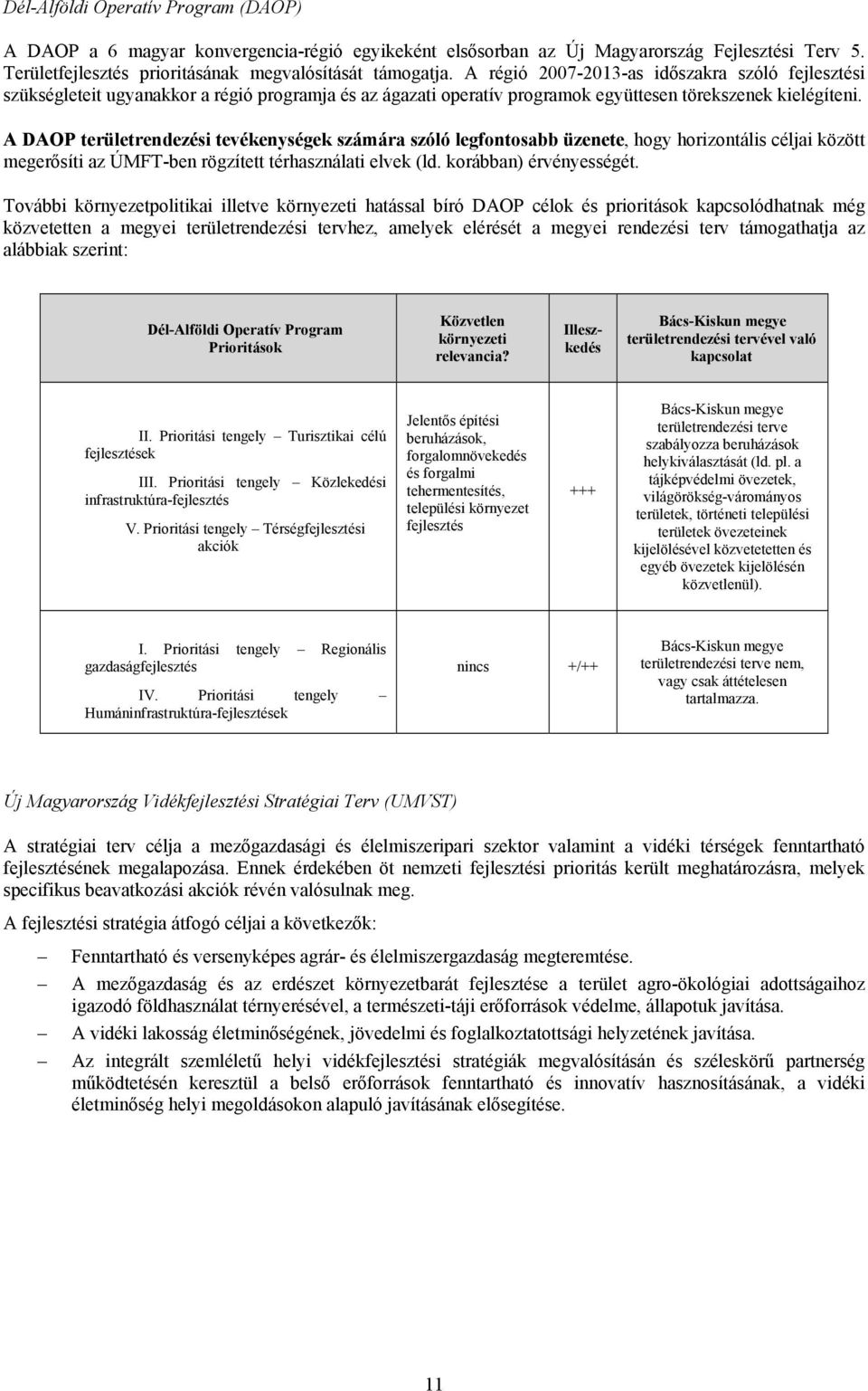 A DAOP területrendezési tevékenységek számára szóló legfontosabb üzenete, hogy horizontális céljai között megerősíti az ÚMFT-ben rögzített térhasználati elvek (ld. korábban) érvényességét.