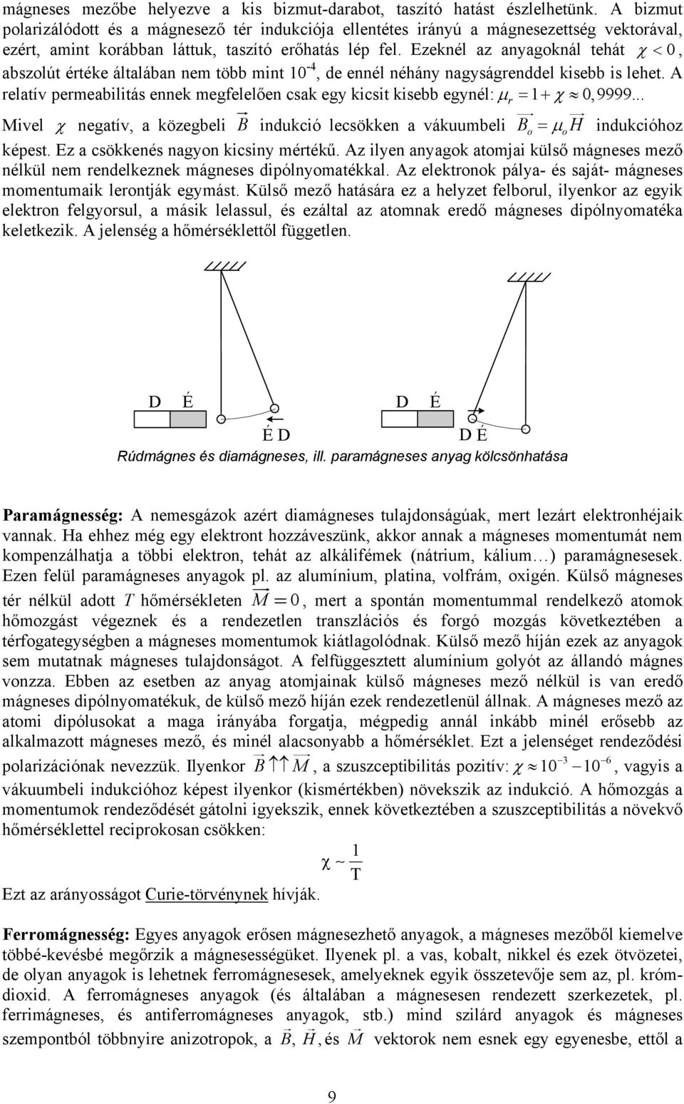 Ezeknél az anyagoknál tehát χ < 0, abszolút értéke általában nem több mint 0-4, de ennél néhány nagyságrenddel kisebb is lehet.