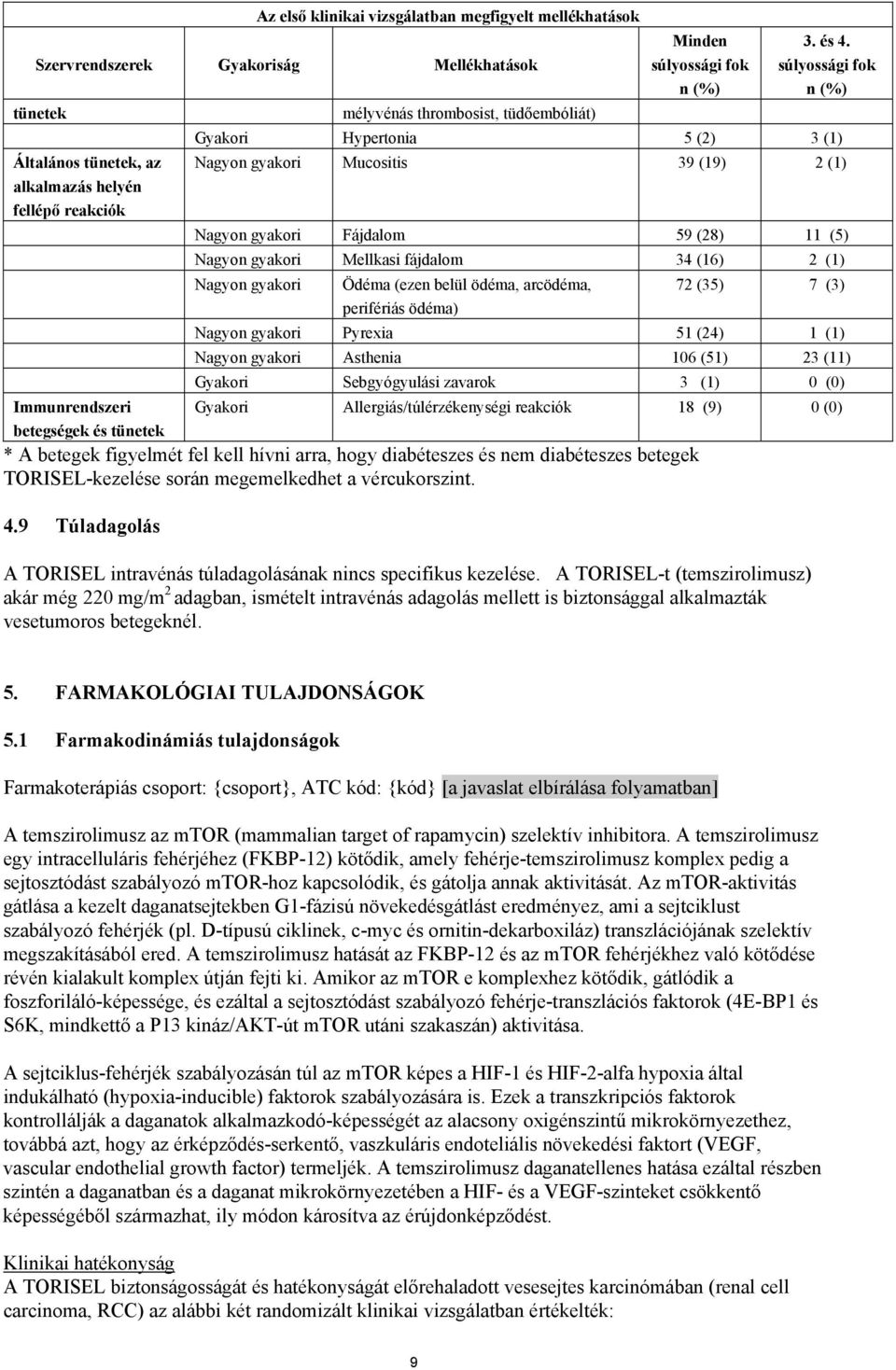 súlyossági fok n (%) Gyakori Hypertonia 5 (2) 3 (1) Nagyon gyakori Mucositis 39 (19) 2 (1) Nagyon gyakori Fájdalom 59 (28) 11 (5) Nagyon gyakori Mellkasi fájdalom 34 (16) 2 (1) Nagyon gyakori Ödéma