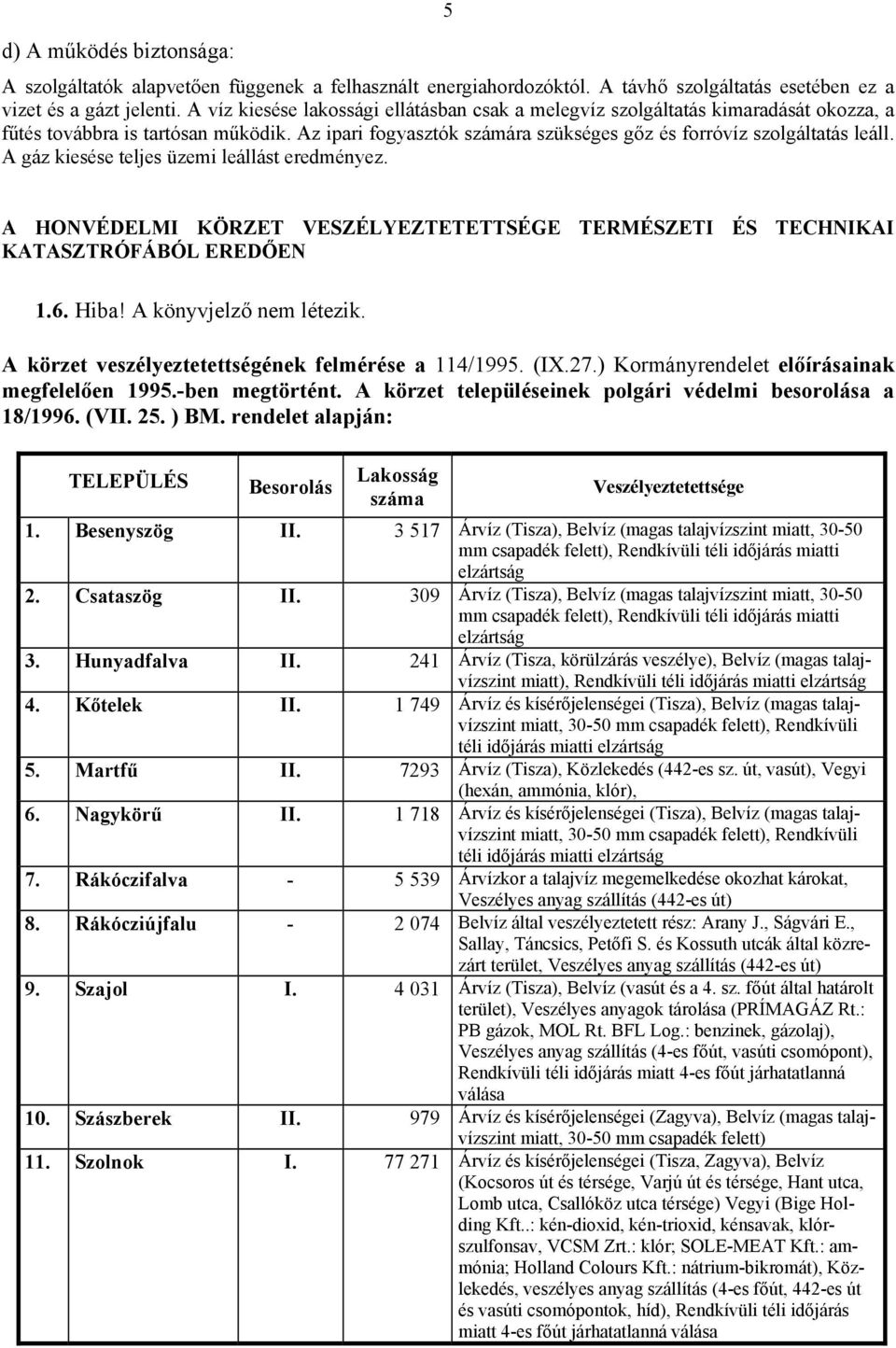 A gáz kiesése teljes üzemi leállást eredményez. A HONVÉDELMI KÖRZET VESZÉLYEZTETETTSÉGE TERMÉSZETI ÉS TECHNIKAI KATASZTRÓFÁBÓL EREDŐEN 1.6. Hiba! A könyvjelző nem létezik.