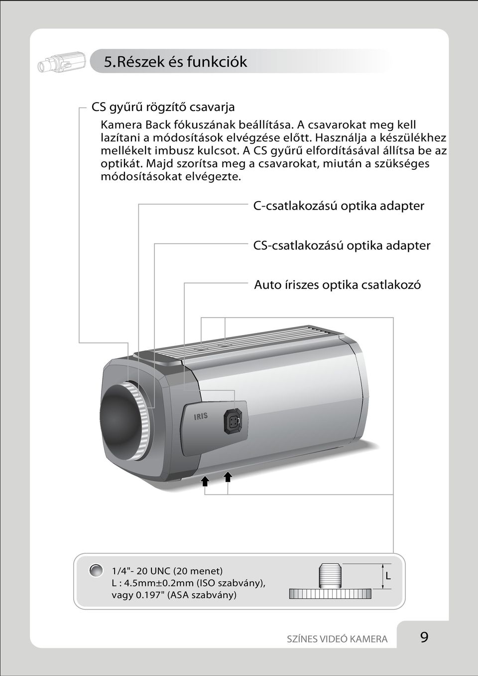 A CS gyűrű elfordításával állítsa be az optikát. M ajd szorítsa meg a csavarokat,miután a szükséges módosításokat elvégezte.