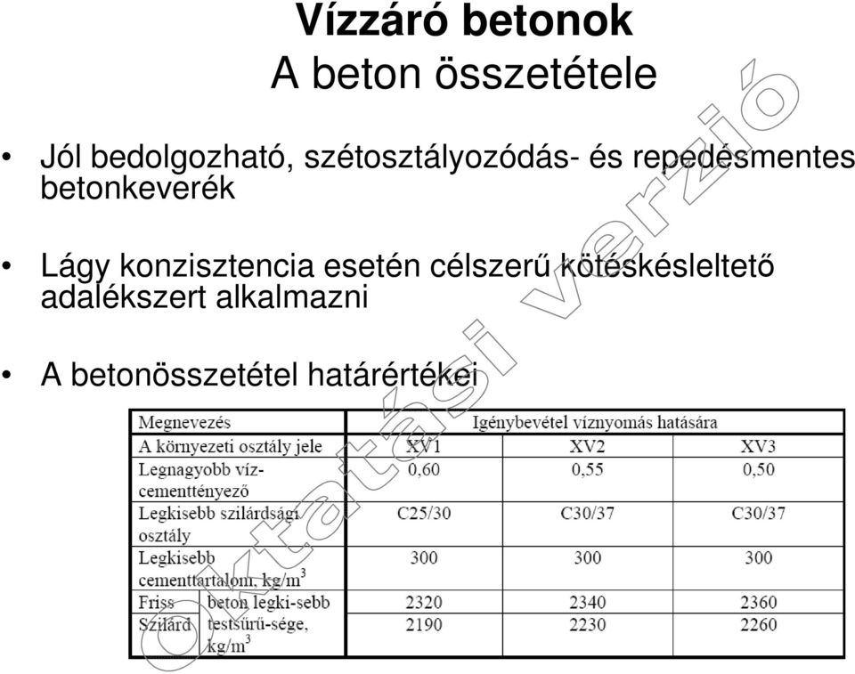 betonkeverék Lágy konzisztencia esetén célszerű