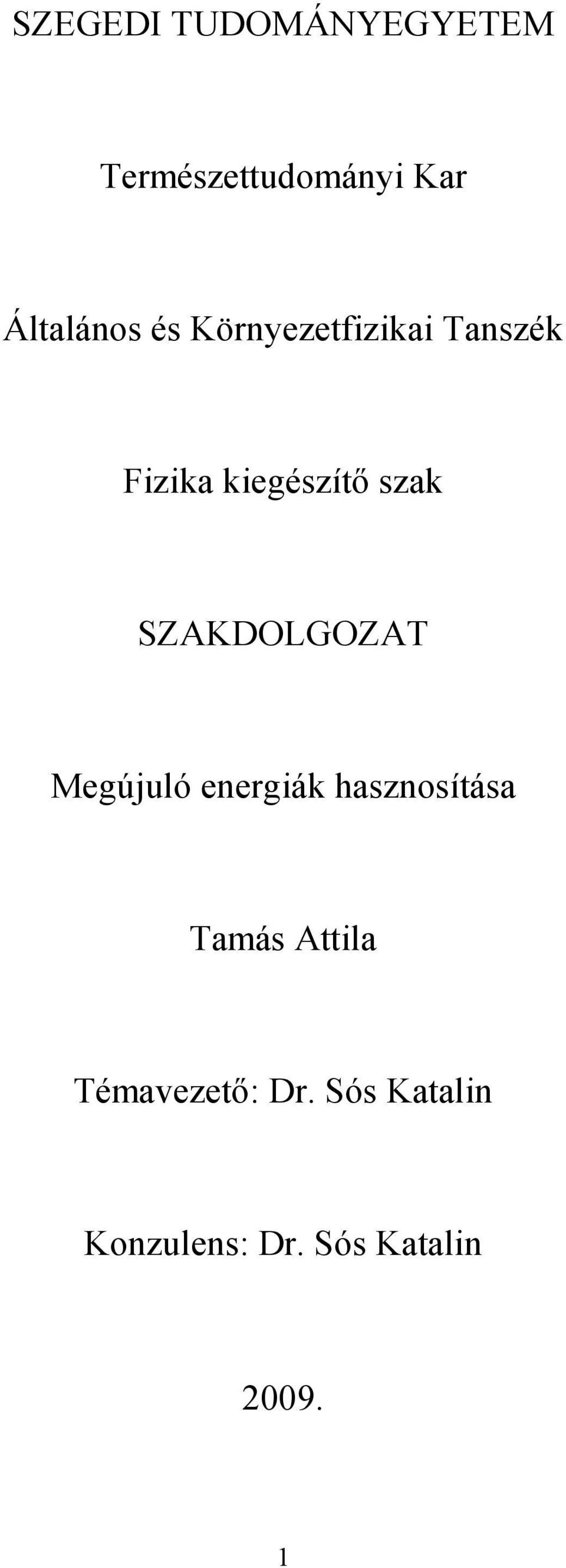 SZAKDOLGOZAT Megújuló energiák hasznosítása Tamás Attila