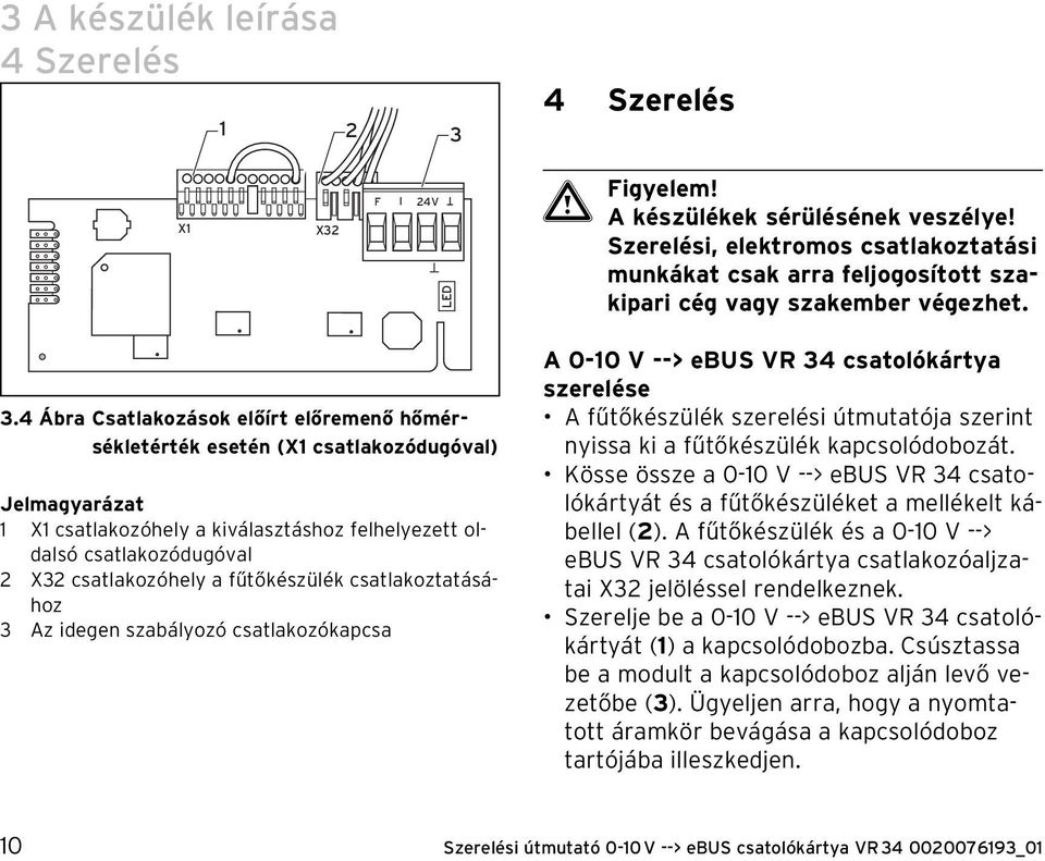 4 Ábra Csatlakozások előírt előremenő hőmérsékletérték esetén (X1 csatlakozódugóval) Jelmagyarázat 1 X1 csatlakozóhely a kiválasztáshoz felhelyezett oldalsó csatlakozódugóval 2 X32 csatlakozóhely a