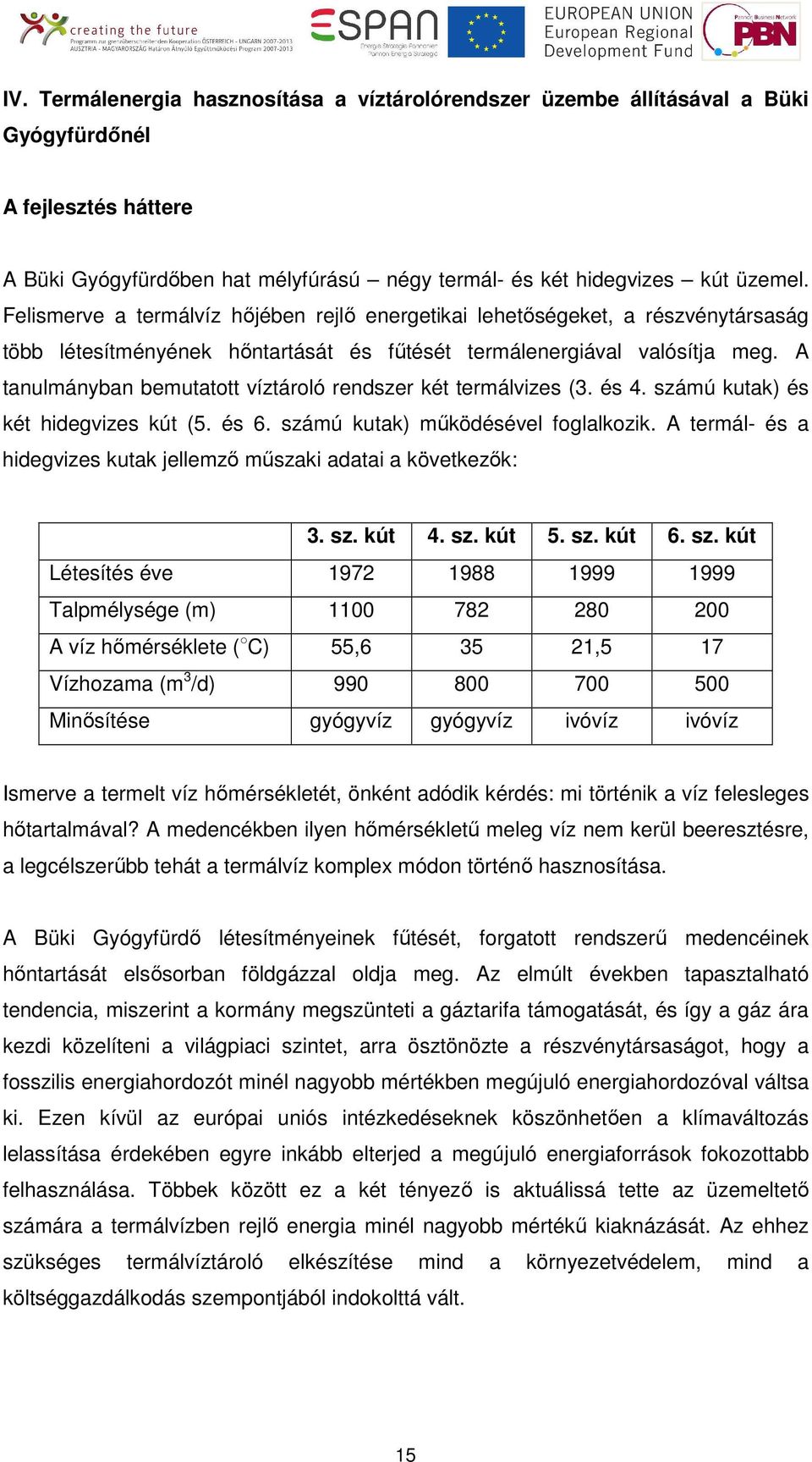 A tanulmányban bemutatott víztároló rendszer két termálvizes (3. és 4. számú kutak) és két hidegvizes kút (5. és 6. számú kutak) mőködésével foglalkozik.