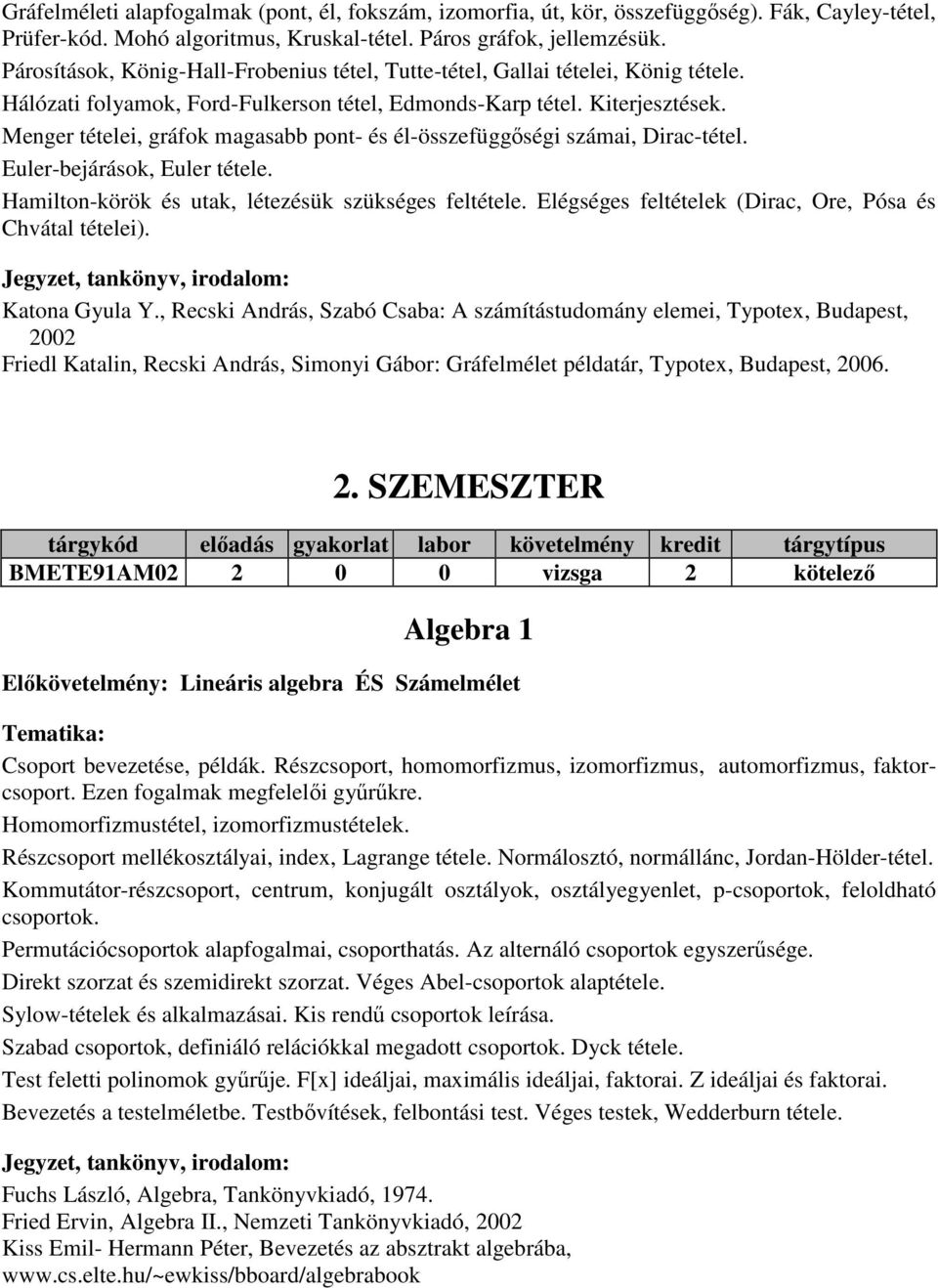 Menger tételei, gráfok magasabb pont- és él-összefüggőségi számai, Dirac-tétel. Euler-bejárások, Euler tétele. Hamilton-körök és utak, létezésük szükséges feltétele.