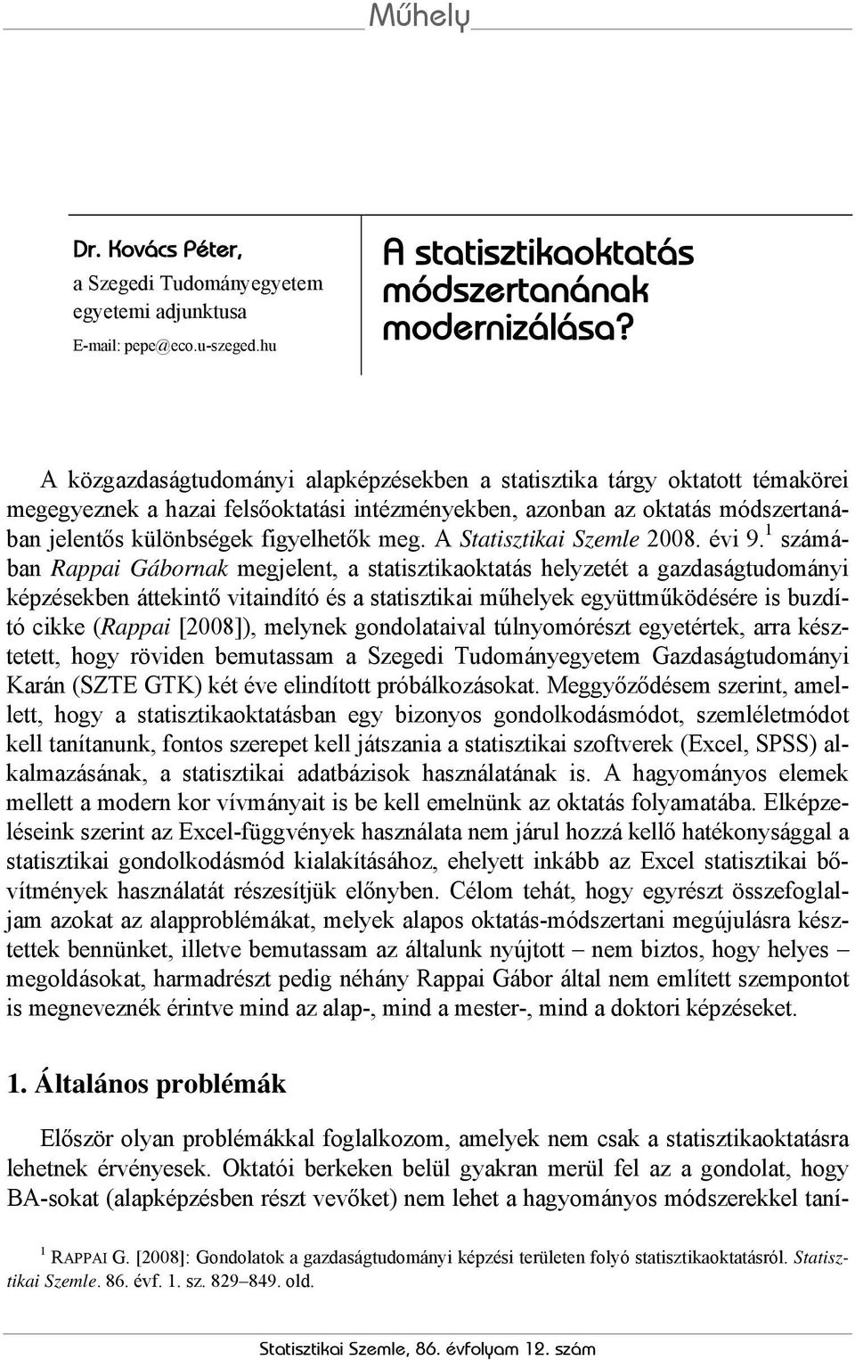 A Statisztikai Szemle 2008. évi 9.