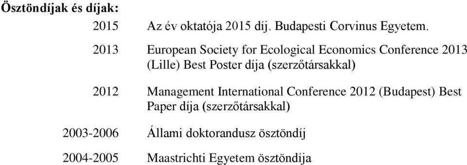 (szerzőtársakkal) 2012 Management International Conference 2012 (Budapest) Best Paper