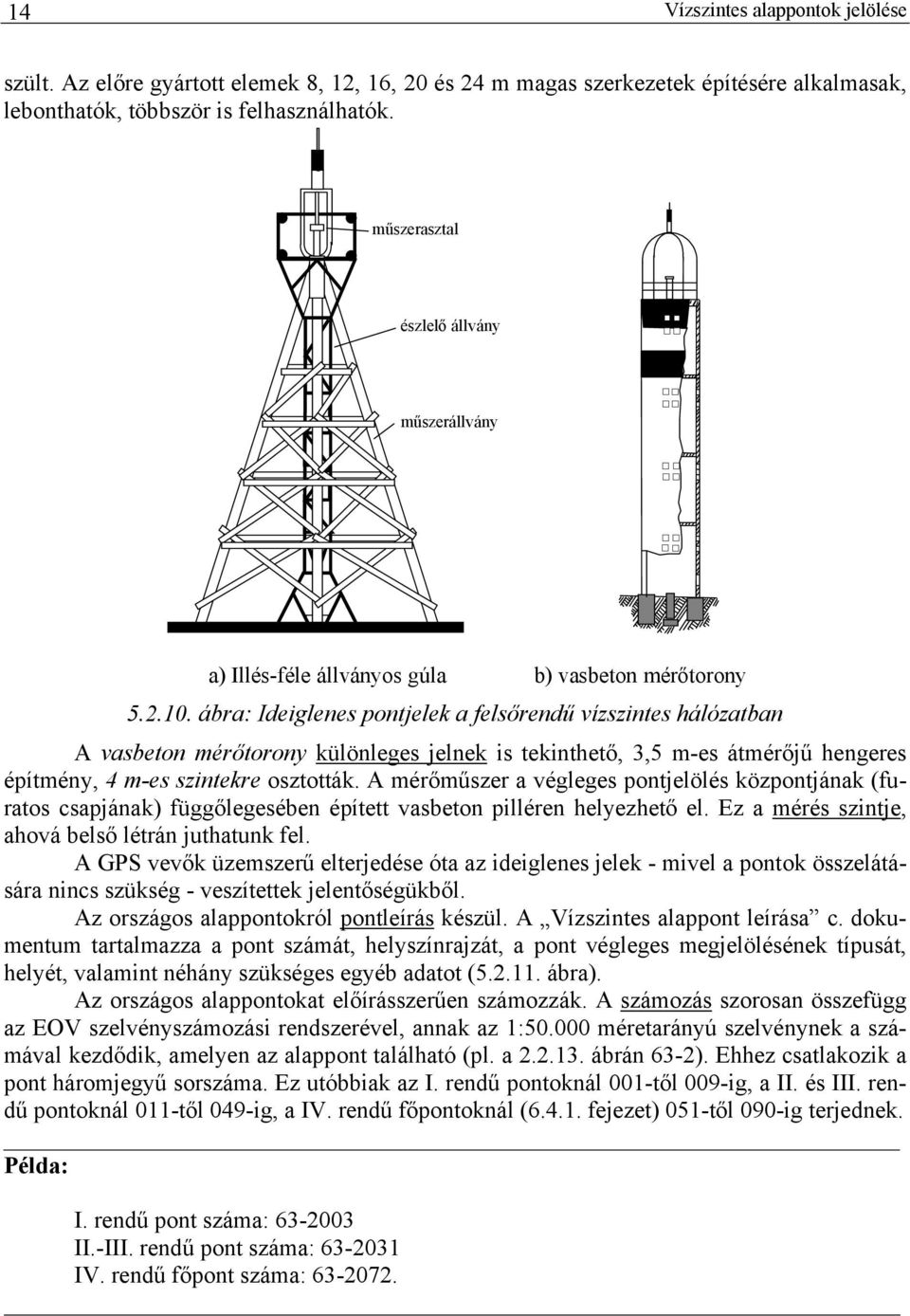 ábra: Ideglenes pontjelek a felsőrendű vízszntes hálózatban A vasbeton mérőtorony különleges jelnek s teknthető, 3,5 m-es átmérőjű hengeres építmény, 4 m-es szntekre osztották.