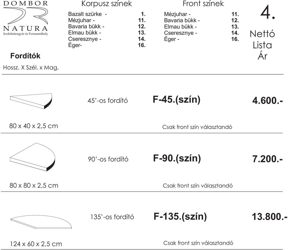 - 80 x 40 x 2,5 cm 90 -os fordító F-90.(szín) 7.