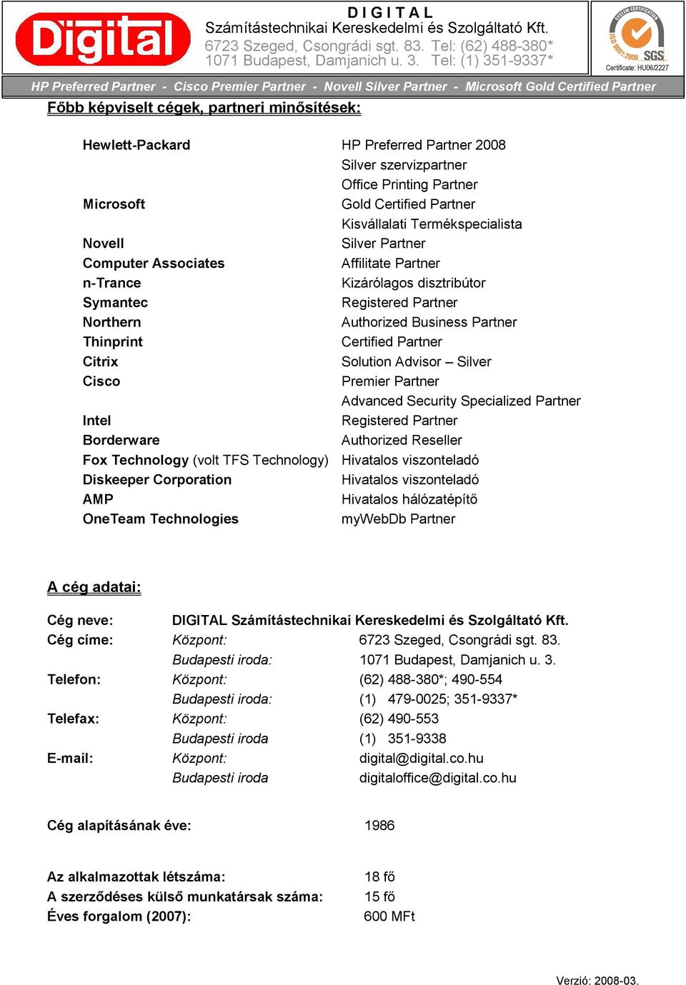 Solution Advisor Silver Cisco Premier Partner Advanced Security Specialized Partner Intel Registered Partner Borderware Authorized Reseller Fox Technology (volt TFS Technology) Hivatalos viszonteladó