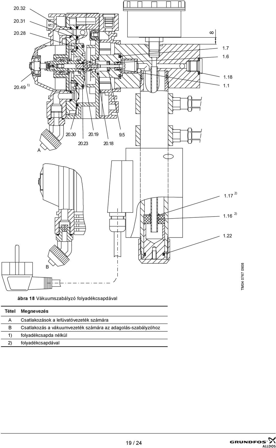22 B TM04 0767 0908 ábra 18 Vákuumszabályzó folyadékcsapdával Tétel Megnevezés A
