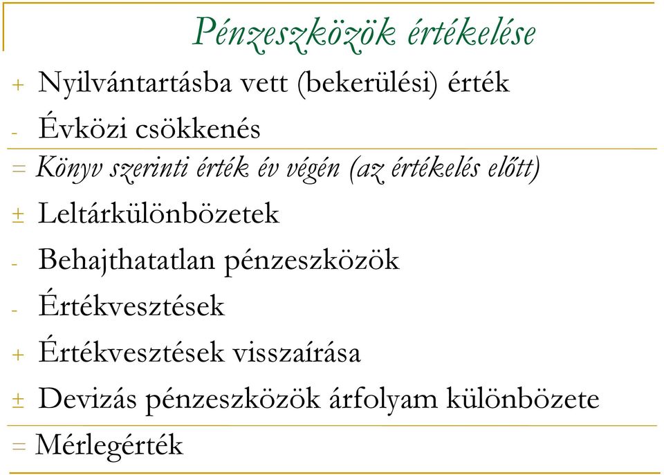 Leltárkülönbözetek - Behajthatatlan pénzeszközök - Értékvesztések +