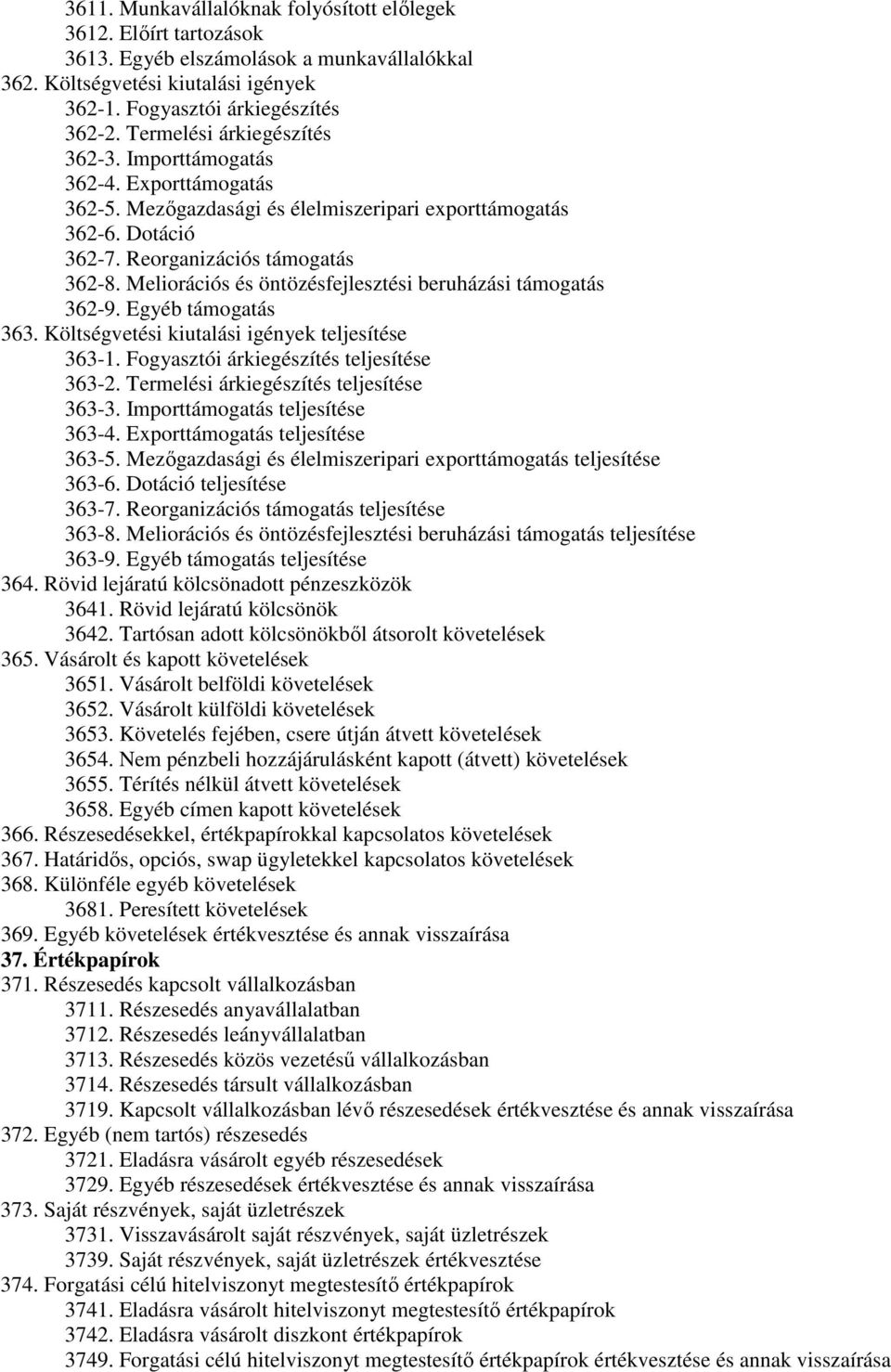 Meliorációs és öntözésfejlesztési beruházási támogatás 362-9. Egyéb támogatás 363. Költségvetési kiutalási igények teljesítése 363-1. Fogyasztói árkiegészítés teljesítése 363-2.