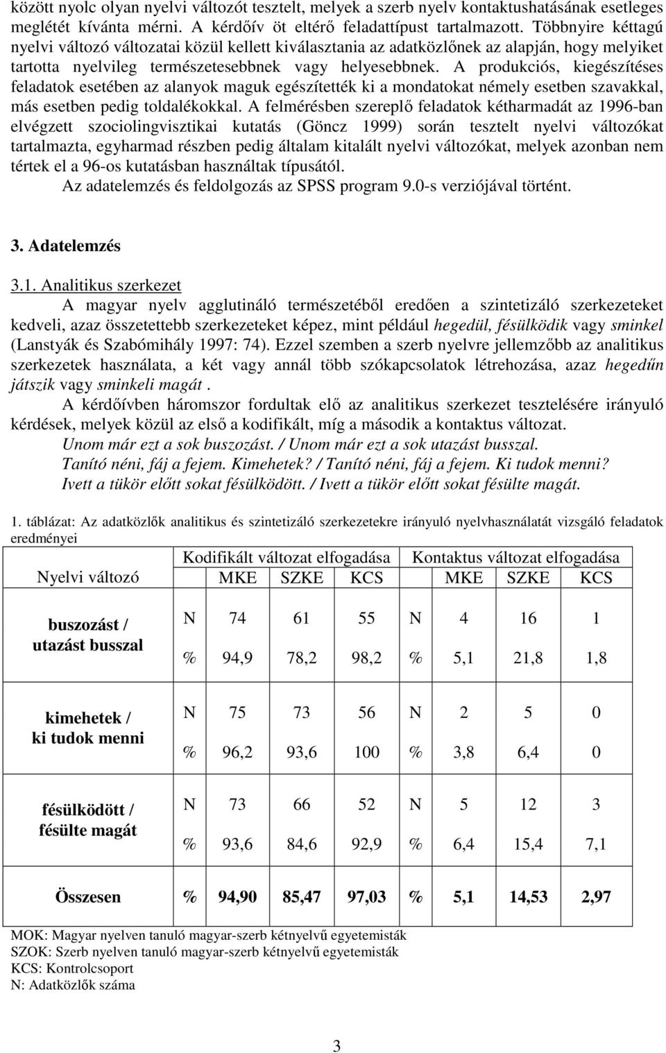 A produkciós, kiegészítéses feladatok esetében az alanyok maguk egészítették ki a mondatokat némely esetben szavakkal, más esetben pedig toldalékokkal.