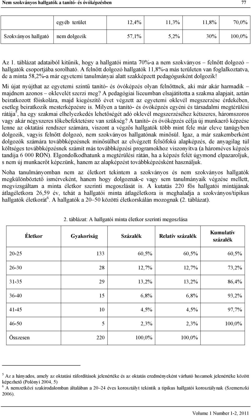 A felnőtt dolgozó 11,8%-a más területen van foglalkoztatva, de a minta 58,2%-a már egyetemi tanulmányai alatt szakképzett pedagógusként dolgozik!