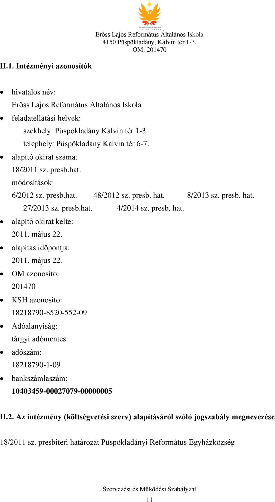 május 22. alapítás időpontja: 2011. május 22.