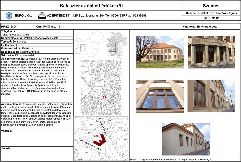 Az épület története: en 1871 óta működik leányiskolai képzés. A tanulók létszámának növekedésével az iskola kinőtte az addigi szükségépülteket, nagyobb, állandó épületre volt szükség.