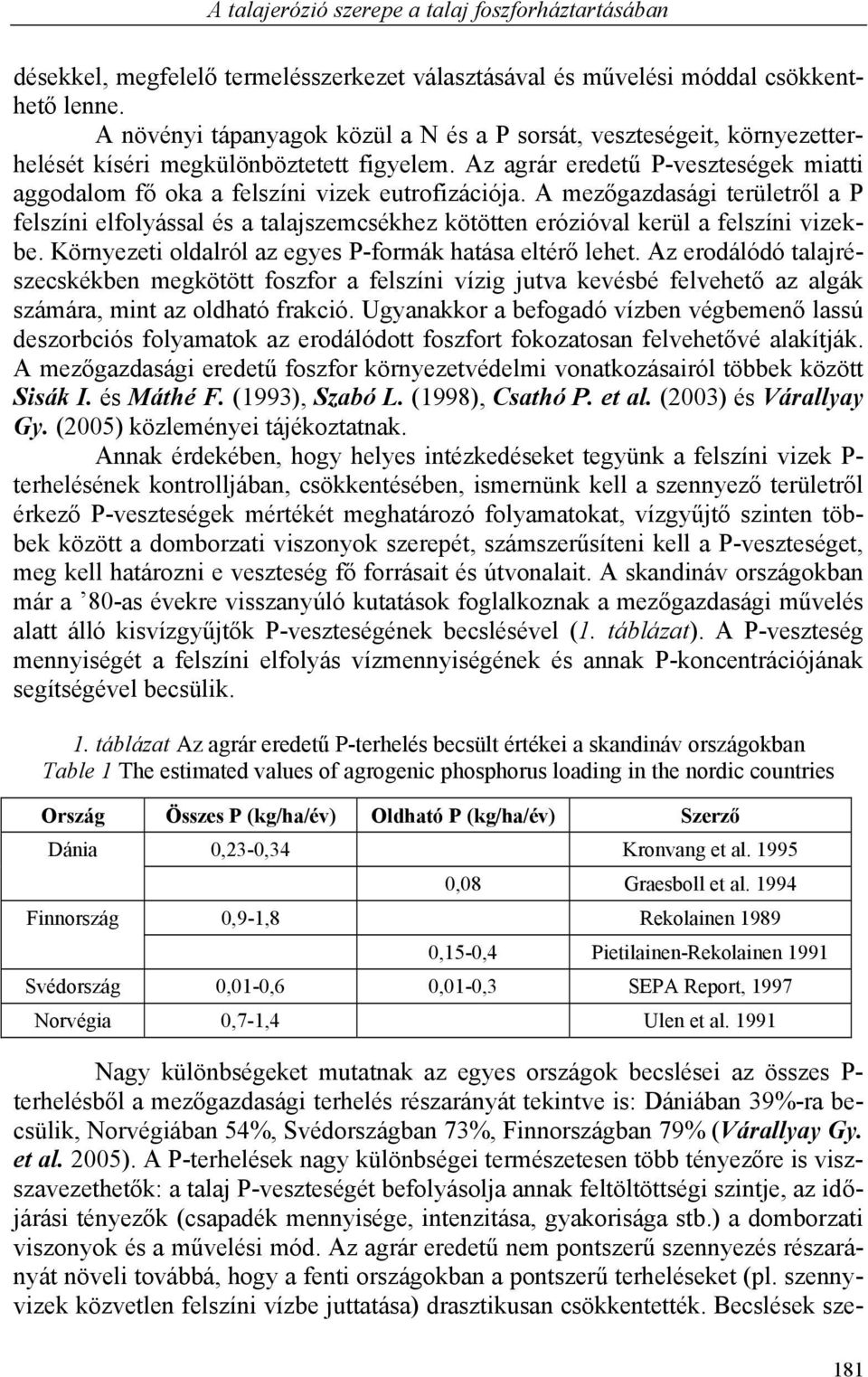 Az agrár eredetű P-veszteségek miatti aggodalom fő oka a felszíni vizek eutrofizációja.