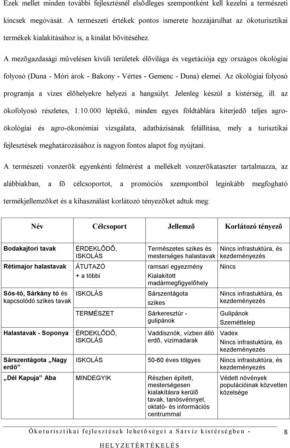 A mezõgazdasági mûvelésen kívüli területek élõvilága és vegetációja egy országos ökológiai folyosó (Duna - Móri árok - Bakony - Vértes - Gemenc - Duna) elemei.