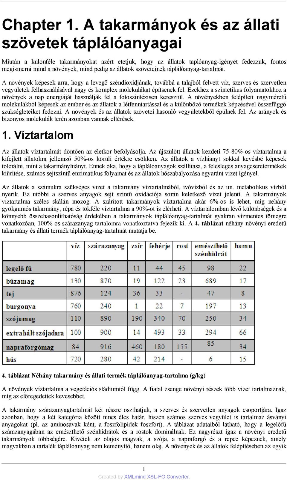 állatok szöveteinek táplálóanyag-tartalmát.