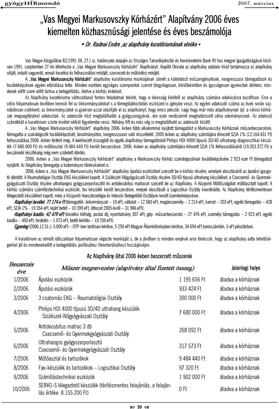 Alapító Okirata az alapítvány adatain kívül tartalmazza az alapítvány célját, induló vagyonát, annak kezelési és felhasználási módját, szervezeti és mőködési módját.