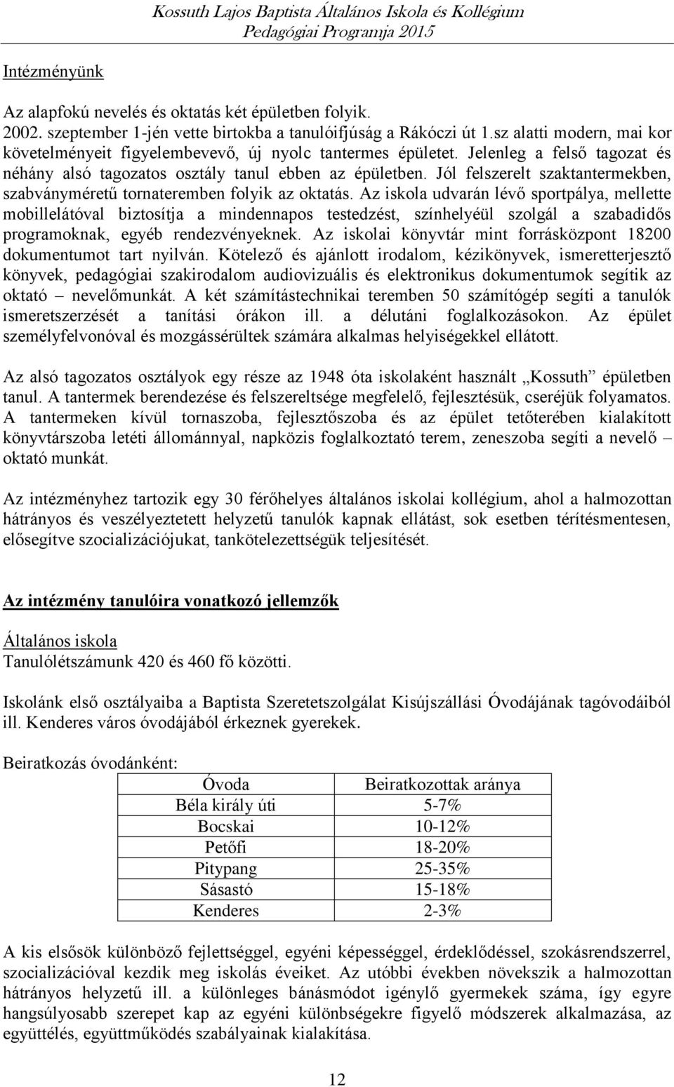 Jól felszerelt szaktantermekben, szabványméretű tornateremben folyik az oktatás.