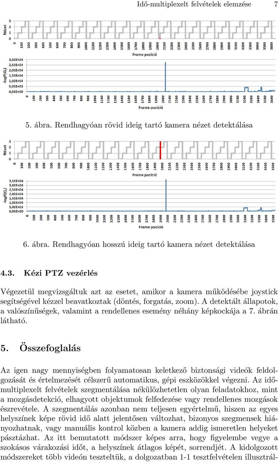 A detektált állapotok, a valószínűségek, valamint a rendellenes esemény néhány képkockája a 7. ábrán látható. 5.