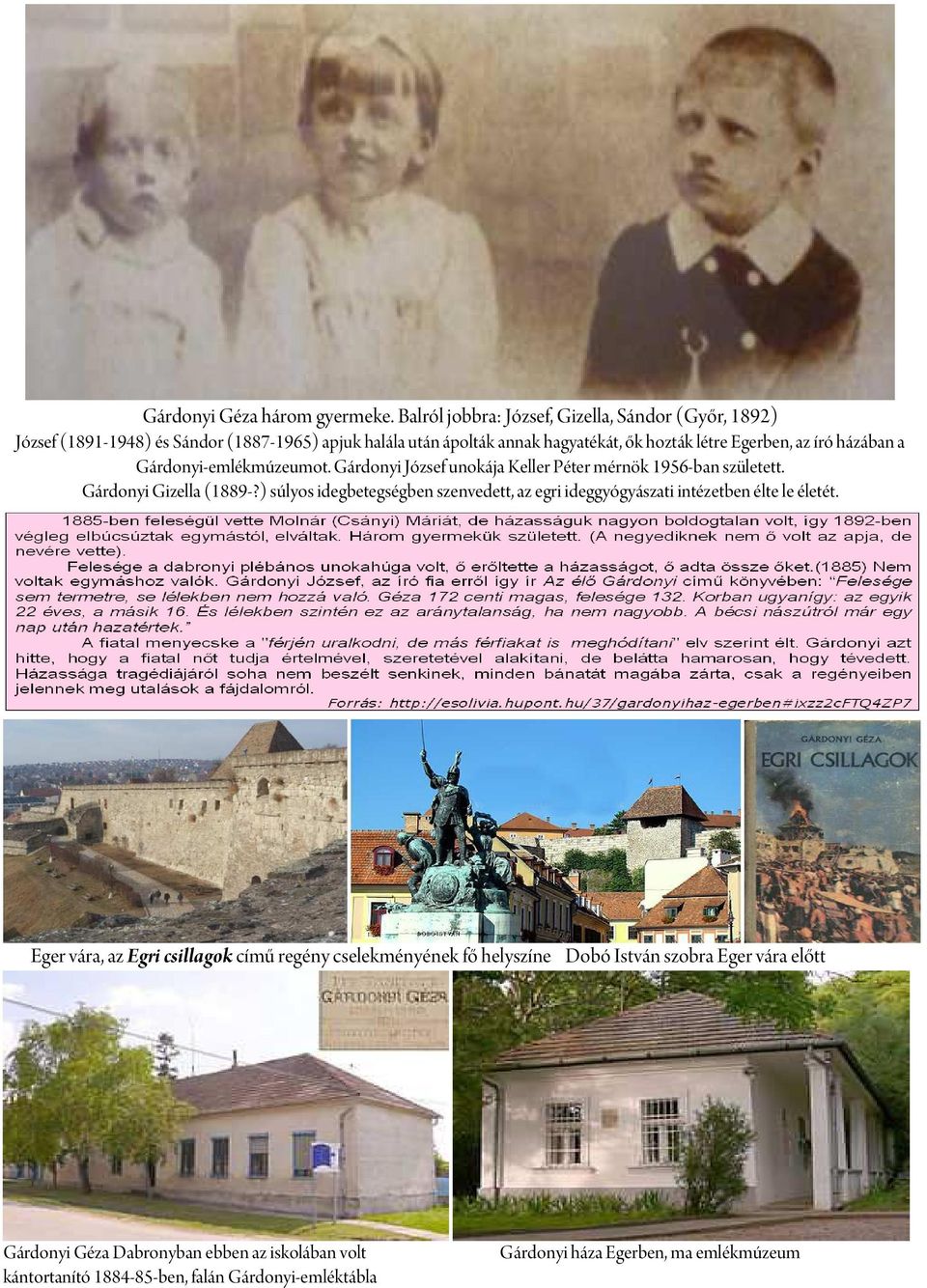 az író házában a Gárdonyi-emlékmúzeumot. Gárdonyi József unokája Keller Péter mérnök 1956-ban született. Gárdonyi Gizella (1889-?