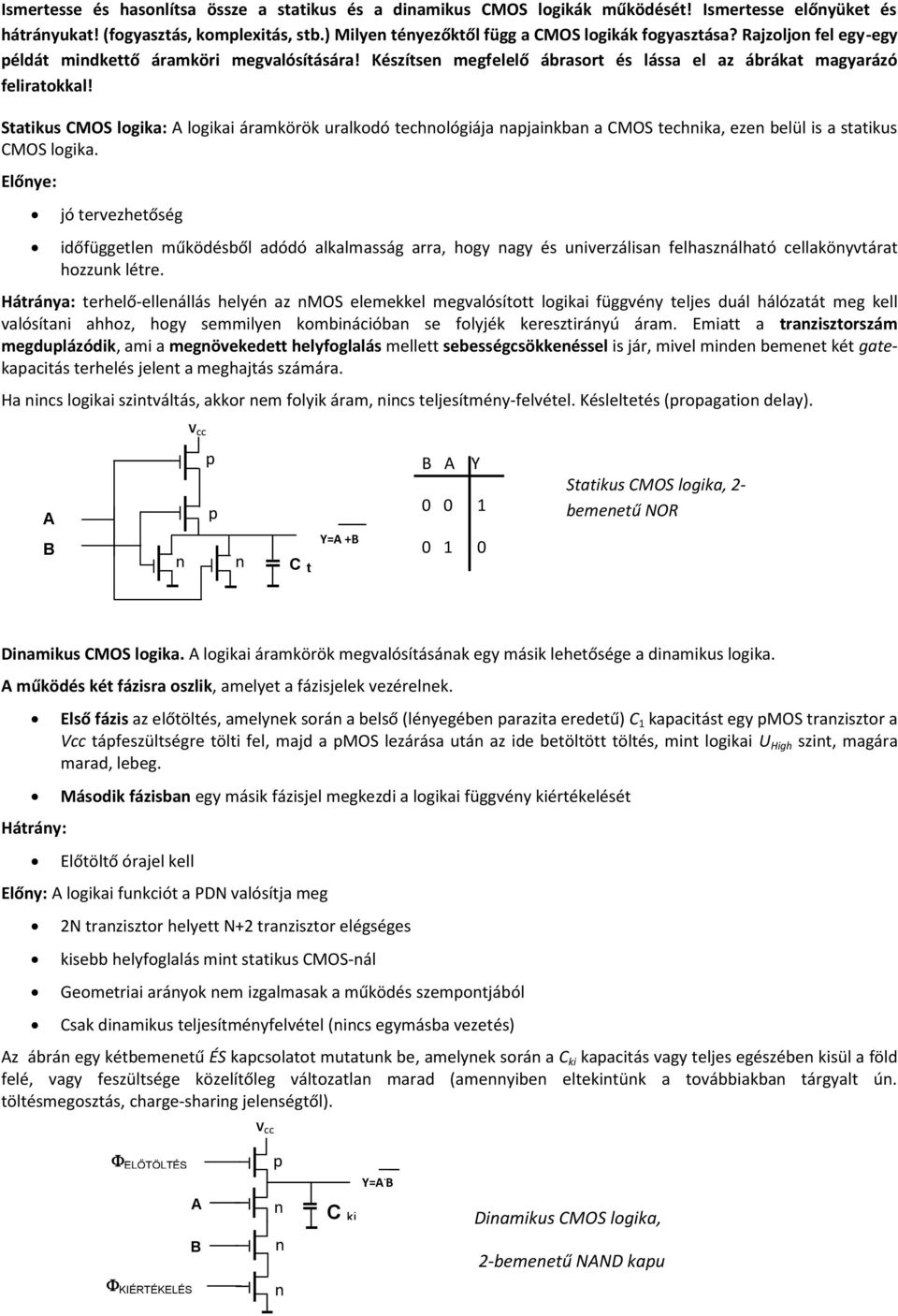 Statikus CMOS logika: A logikai áramkörök uralkodó technológiája napjainkban a CMOS technika, ezen belül is a statikus CMOS logika.